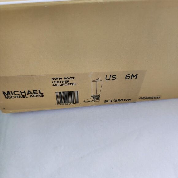 Michael Kors Rory Leather Riding Boot Women’s Size 6 New In Box Black Tan - Picture 5 of 10